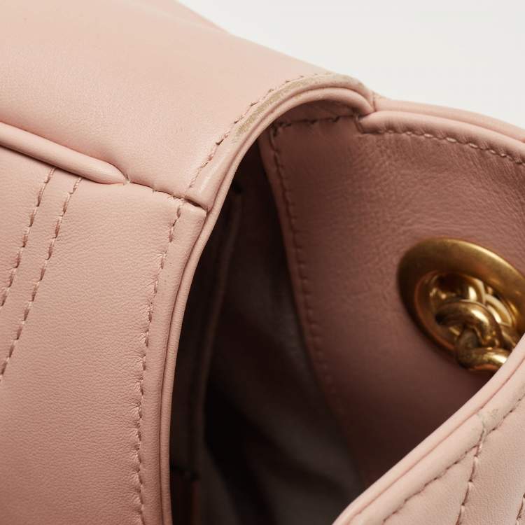 Pre Owned Gucci Light Pink Matelassé Leather Mini GG Marmont Shoulder Bag