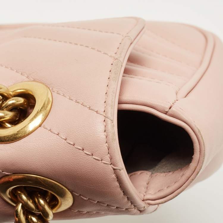 Pre Owned Gucci Light Pink Matelassé Leather Mini GG Marmont Shoulder Bag