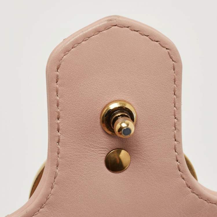 Pre Owned Gucci Light Pink Matelassé Leather Mini GG Marmont Shoulder Bag