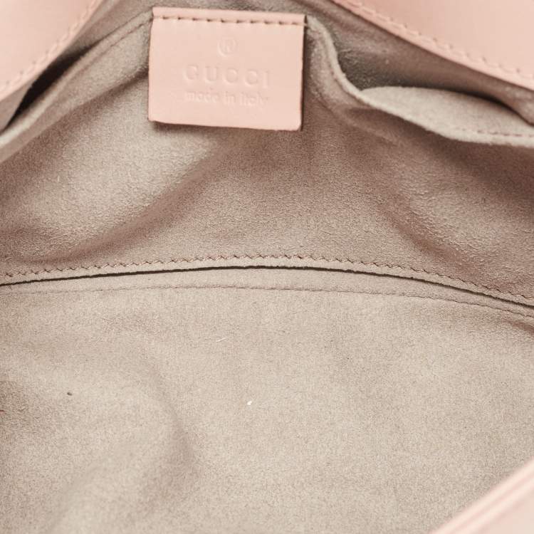 Pre Owned Gucci Light Pink Matelassé Leather Mini GG Marmont Shoulder Bag