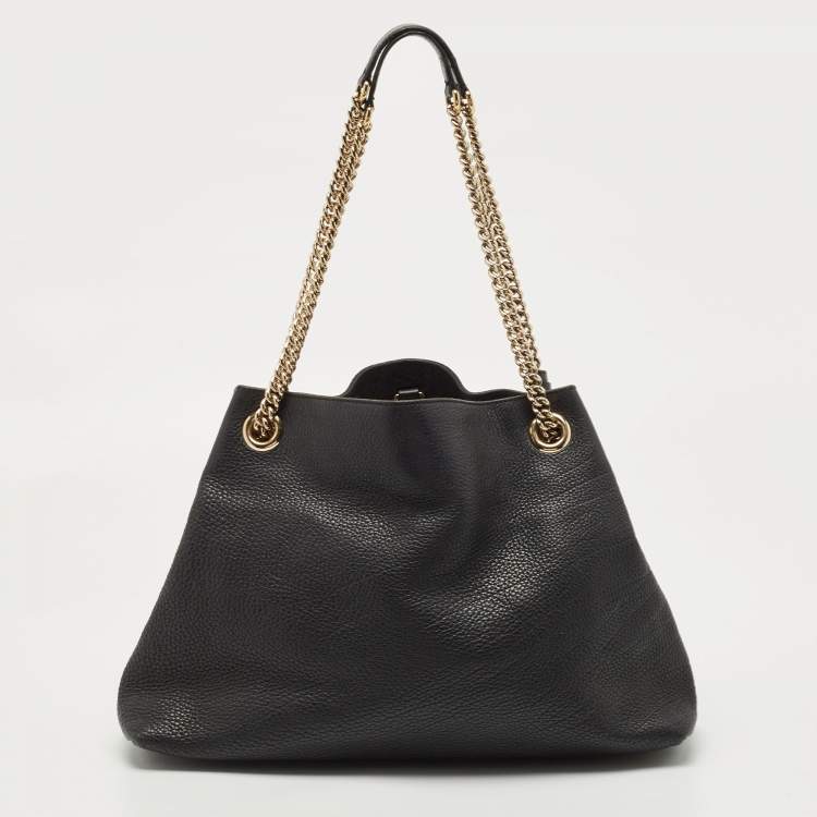Pre Owned Gucci Black Grained Leather Medium Chain Soho Shoulder Bag
