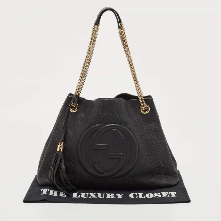 Pre Owned Gucci Black Grained Leather Medium Chain Soho Shoulder Bag