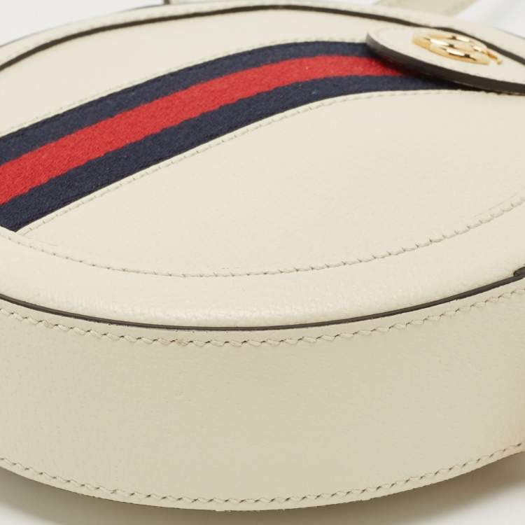 Pre Owned Gucci Off White Leather Mini Ophidia Round Shoulder Bag