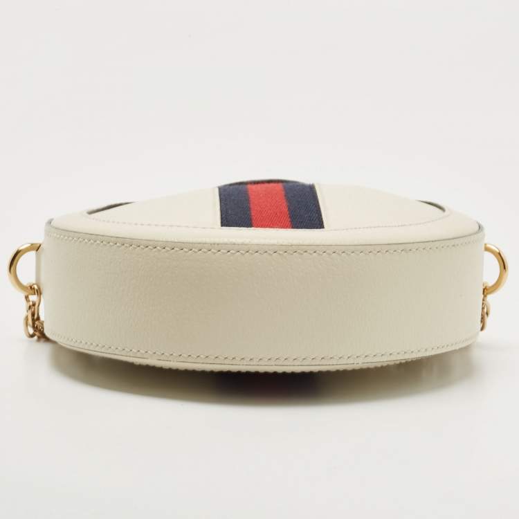 Pre Owned Gucci Off White Leather Mini Ophidia Round Shoulder Bag