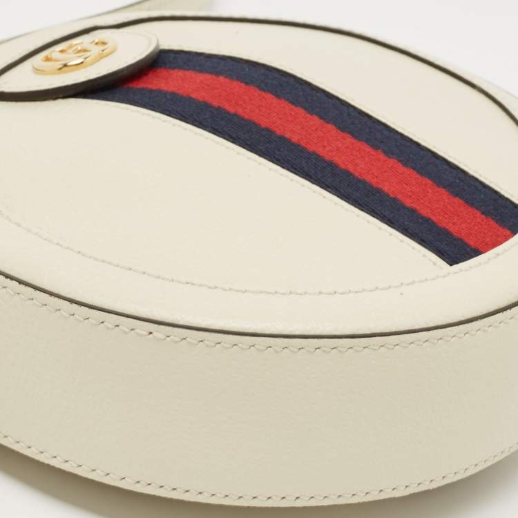 Pre Owned Gucci Off White Leather Mini Ophidia Round Shoulder Bag