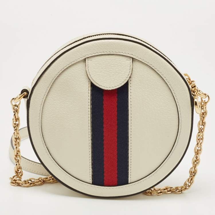 Pre Owned Gucci Off White Leather Mini Ophidia Round Shoulder Bag