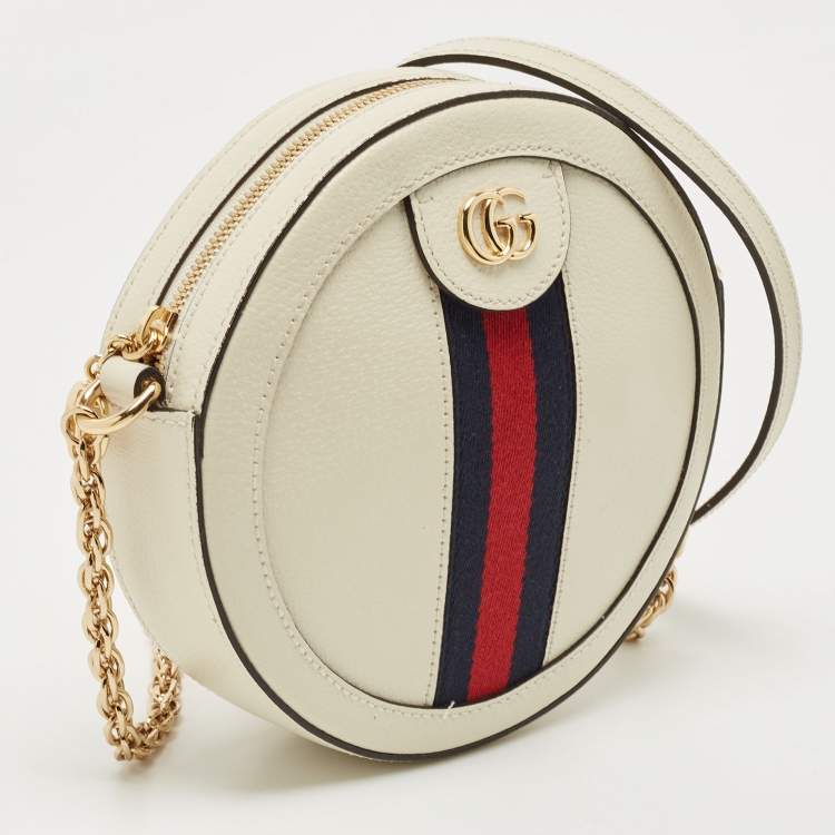 Pre Owned Gucci Off White Leather Mini Ophidia Round Shoulder Bag