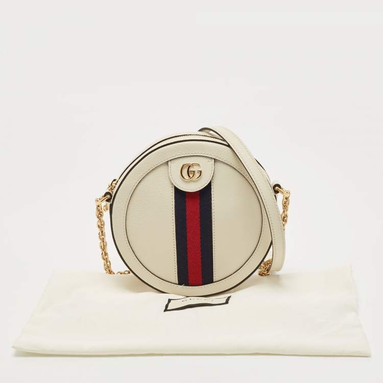 Pre Owned Gucci Off White Leather Mini Ophidia Round Shoulder Bag