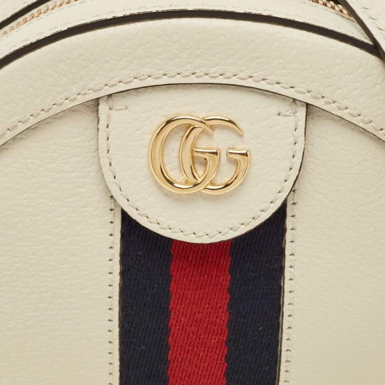 Pre Owned Gucci Off White Leather Mini Ophidia Round Shoulder Bag