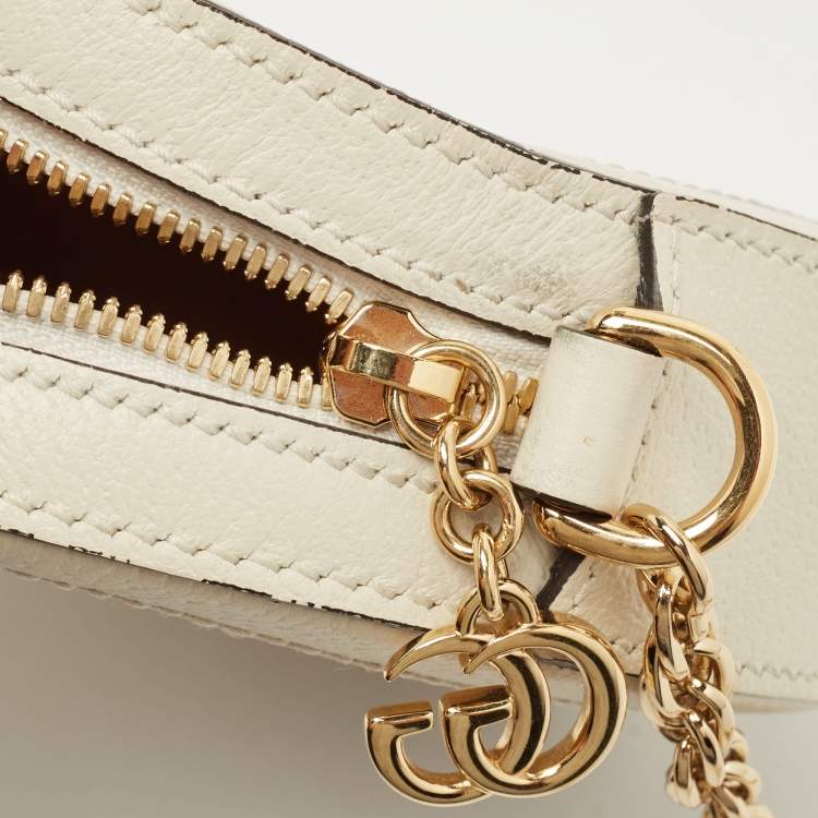 Pre Owned Gucci Off White Leather Mini Ophidia Round Shoulder Bag