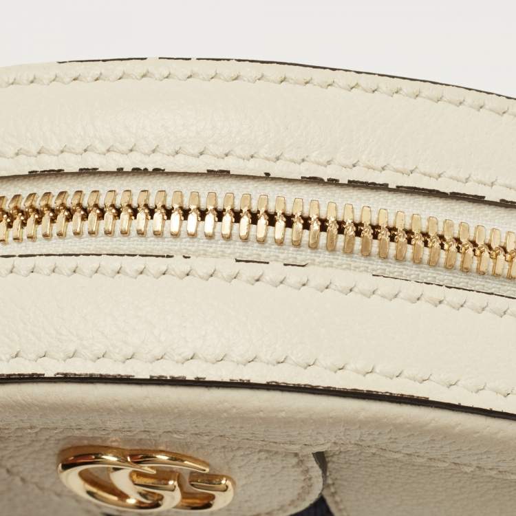 Pre Owned Gucci Off White Leather Mini Ophidia Round Shoulder Bag