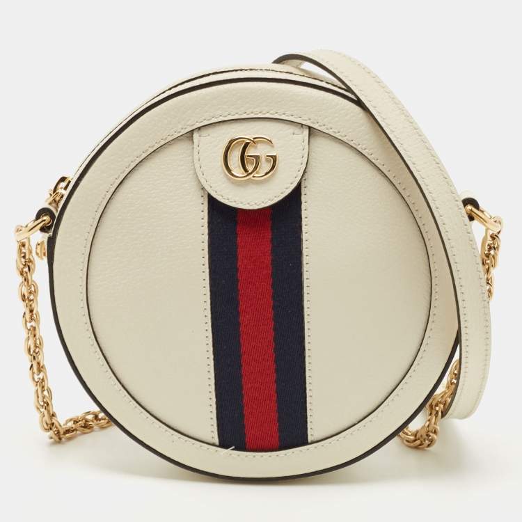 Pre Owned Gucci Off White Leather Mini Ophidia Round Shoulder Bag