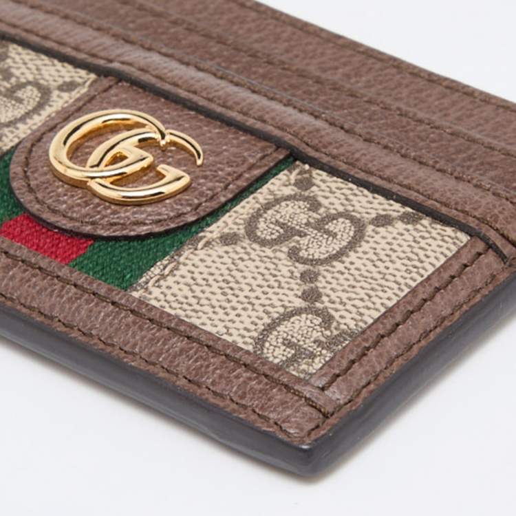 Pre Owned Gucci Beige/Ebony GG Supreme Coated Canvas and Leather Ophidia GG Card Holder