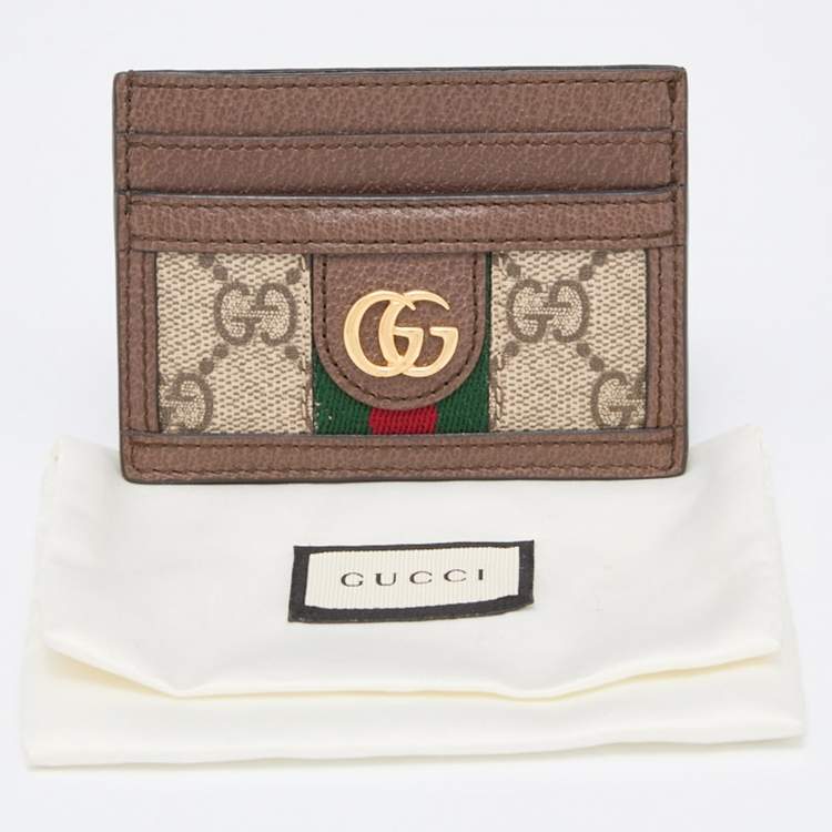Pre Owned Gucci Beige/Ebony GG Supreme Coated Canvas and Leather Ophidia GG Card Holder