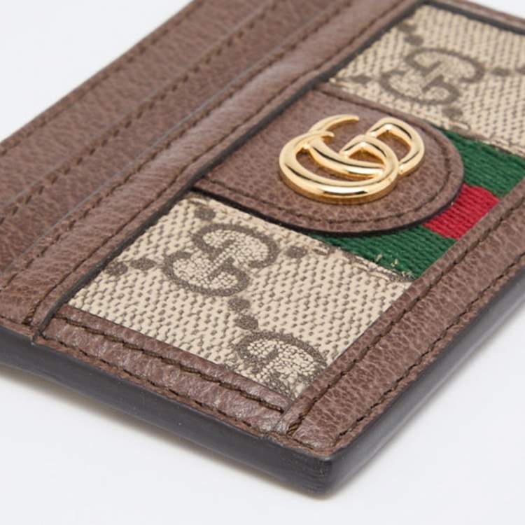 Pre Owned Gucci Beige/Ebony GG Supreme Coated Canvas and Leather Ophidia GG Card Holder