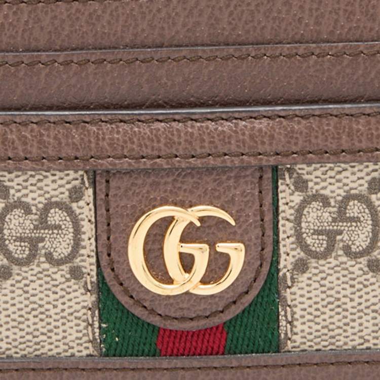 Pre Owned Gucci Beige/Ebony GG Supreme Coated Canvas and Leather Ophidia GG Card Holder