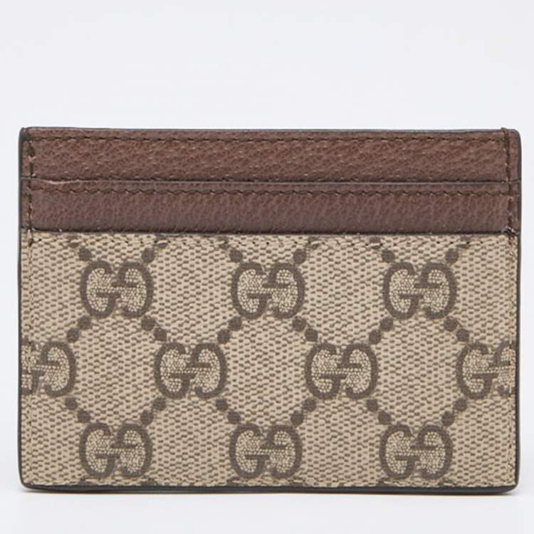 Pre Owned Gucci Beige/Ebony GG Supreme Coated Canvas and Leather Ophidia GG Card Holder