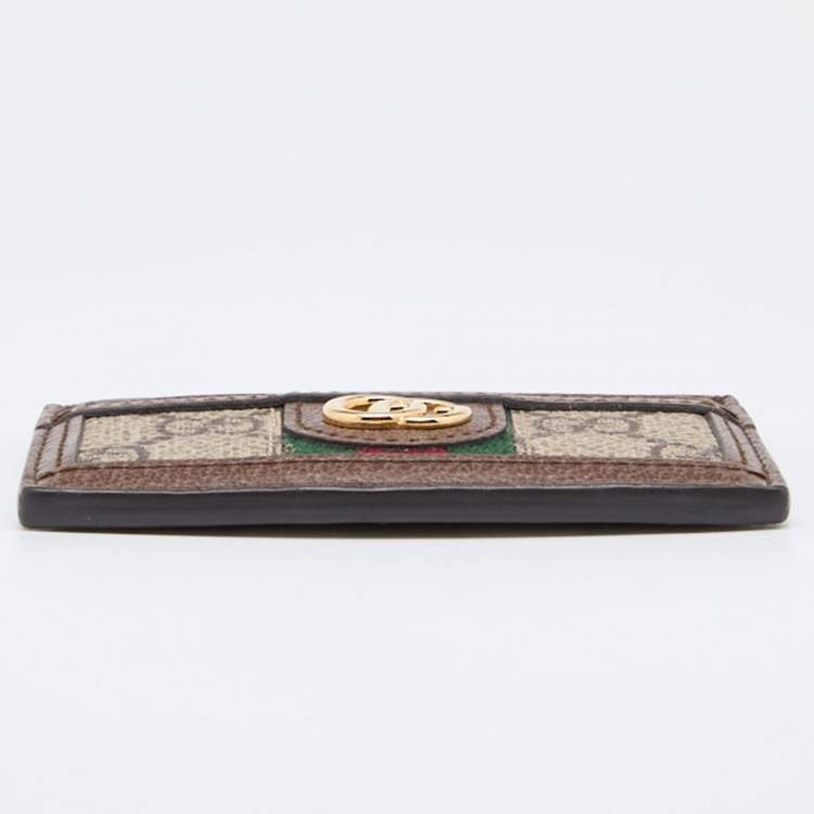 Pre Owned Gucci Beige/Ebony GG Supreme Coated Canvas and Leather Ophidia GG Card Holder