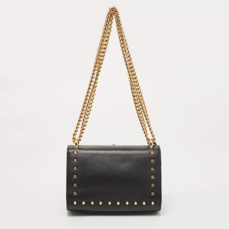 Pre Owned Gucci Black Leather Small Pearl Studded Padlock Shoulder Bag