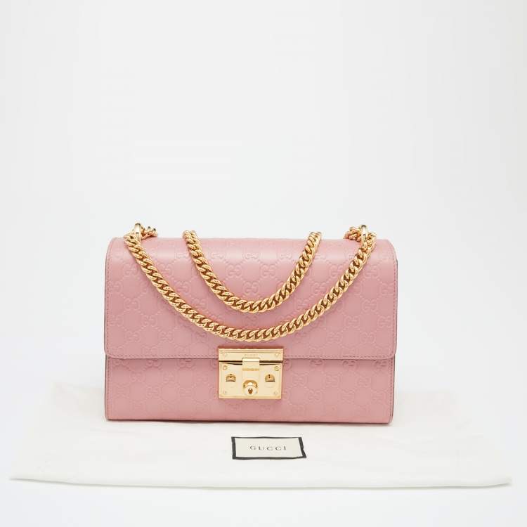 Pre Owned Gucci Pink Guccissima Leather Medium Padlock Shoulder Bag