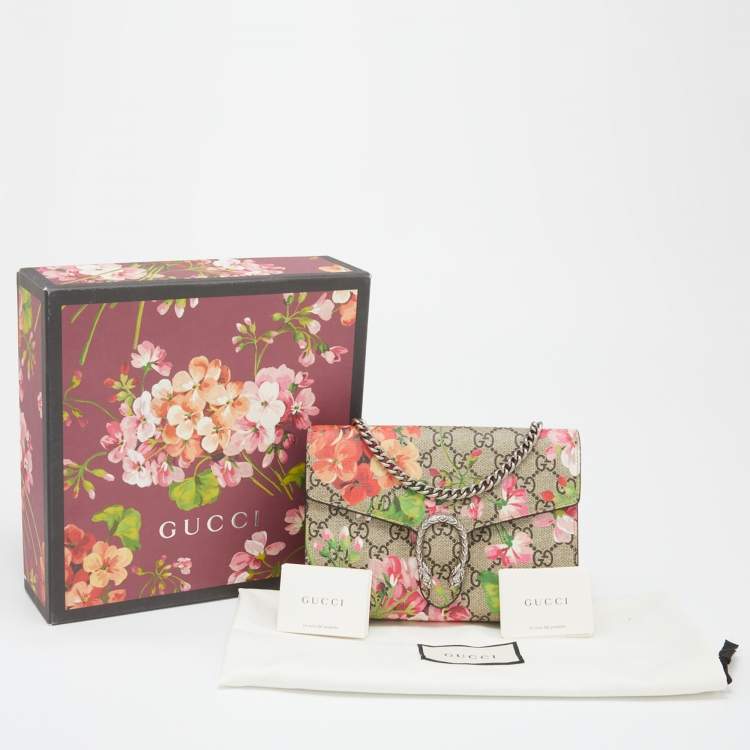 Pre Owned Gucci Multicolor GG Supreme Canvas and Leather Blooms Dionysus Wallet On Chain