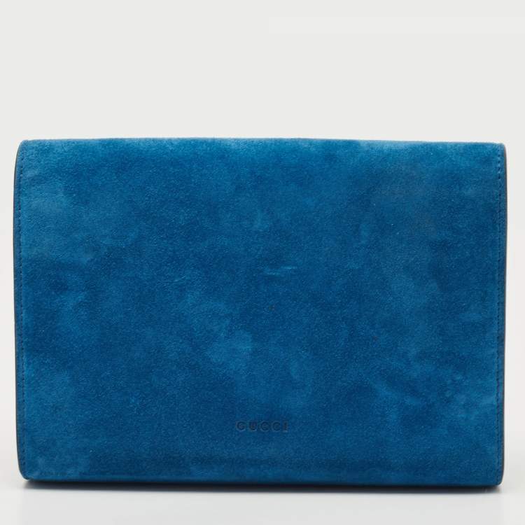 Pre Owned Gucci Blue Suede Dionysus Wallet On Chain