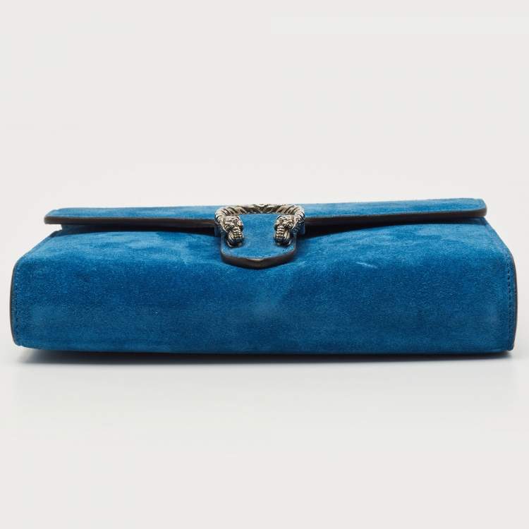 Pre Owned Gucci Blue Suede Dionysus Wallet On Chain