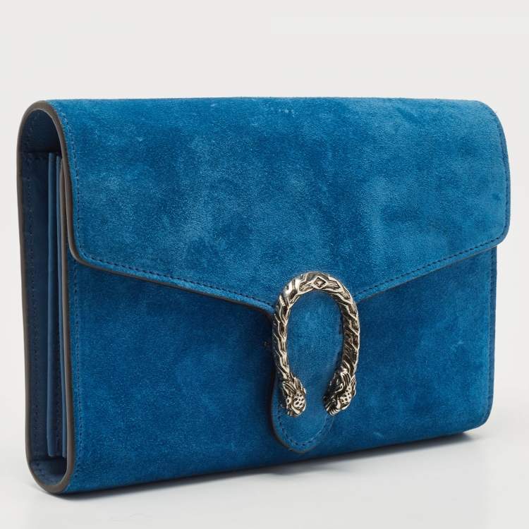 Pre Owned Gucci Blue Suede Dionysus Wallet On Chain