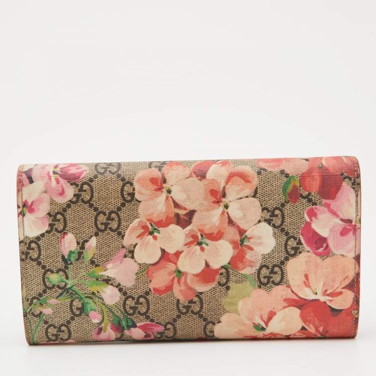 Pre Owned Gucci Multicolor GG Supreme Canvas and Leather Blooms Continental Wallet 