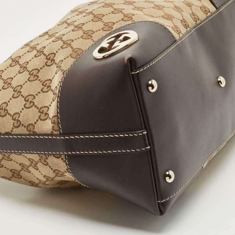 Pre Owned Gucci Beige/Brown GG Canvas and Leather Medium Lovely Hobo