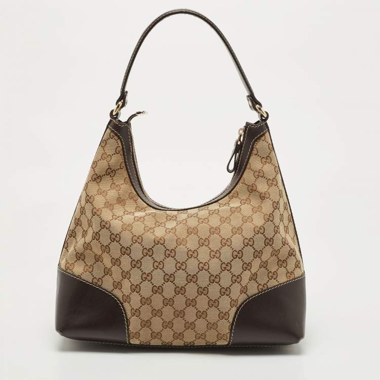 Pre Owned Gucci Beige/Brown GG Canvas and Leather Medium Lovely Hobo