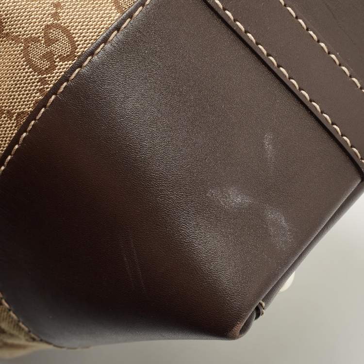 Pre Owned Gucci Beige/Brown GG Canvas and Leather Medium Lovely Hobo