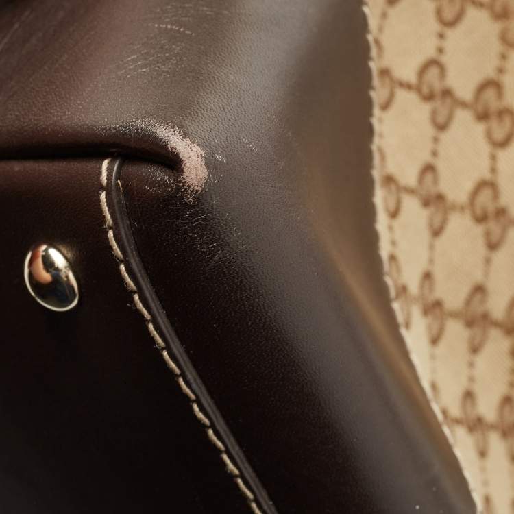 Pre Owned Gucci Beige/Brown GG Canvas and Leather Medium Lovely Hobo