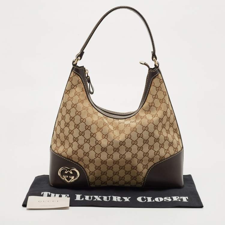 Pre Owned Gucci Beige/Brown GG Canvas and Leather Medium Lovely Hobo