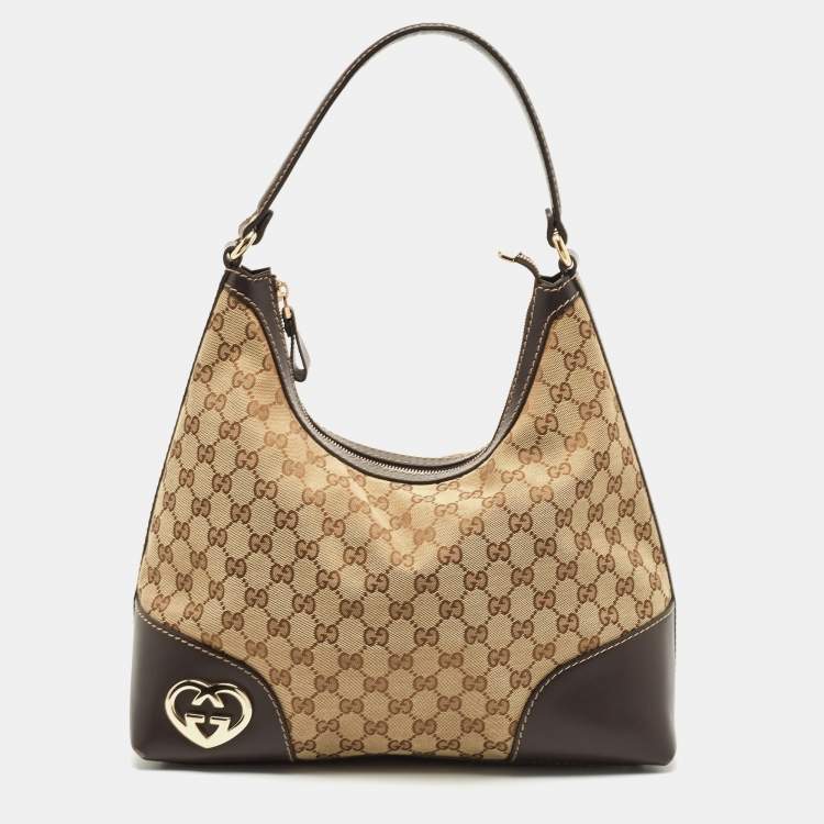 Pre Owned Gucci Beige/Brown GG Canvas and Leather Medium Lovely Hobo