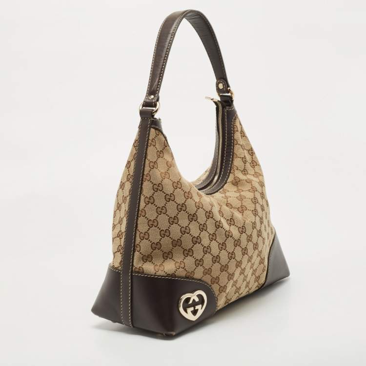 Pre Owned Gucci Beige/Brown GG Canvas and Leather Medium Lovely Hobo