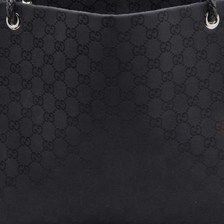 Pre Owned Gucci Black GG Canvas and Leather Braided Handle Tote