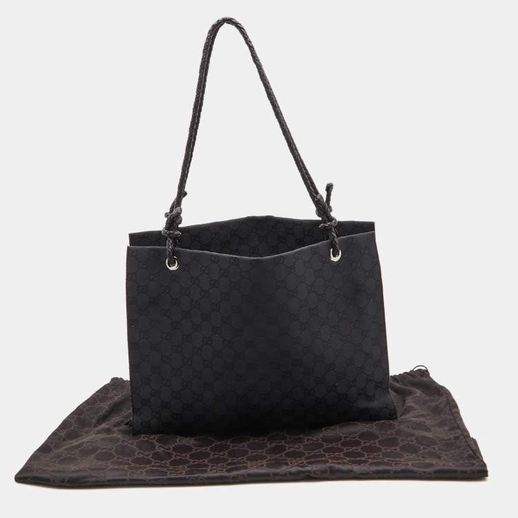 Pre Owned Gucci Black GG Canvas and Leather Braided Handle Tote