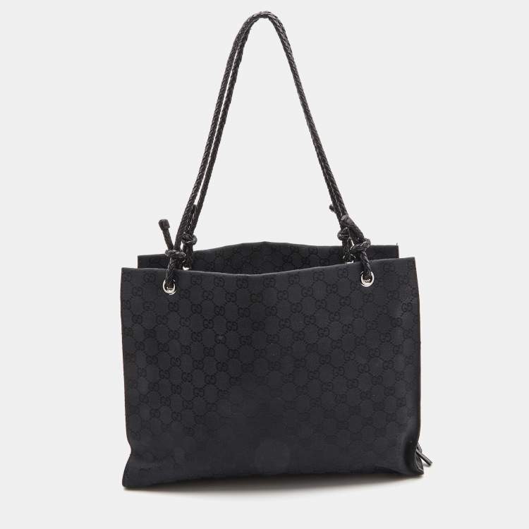 Pre Owned Gucci Black GG Canvas and Leather Braided Handle Tote