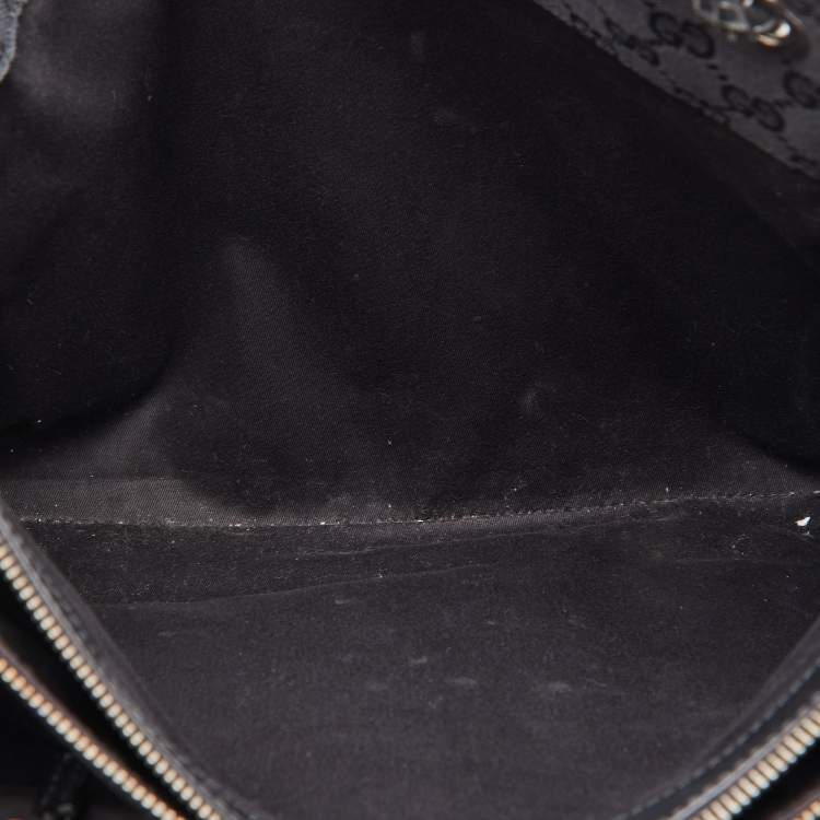 Pre Owned Gucci Black GG Canvas and Leather Braided Handle Tote