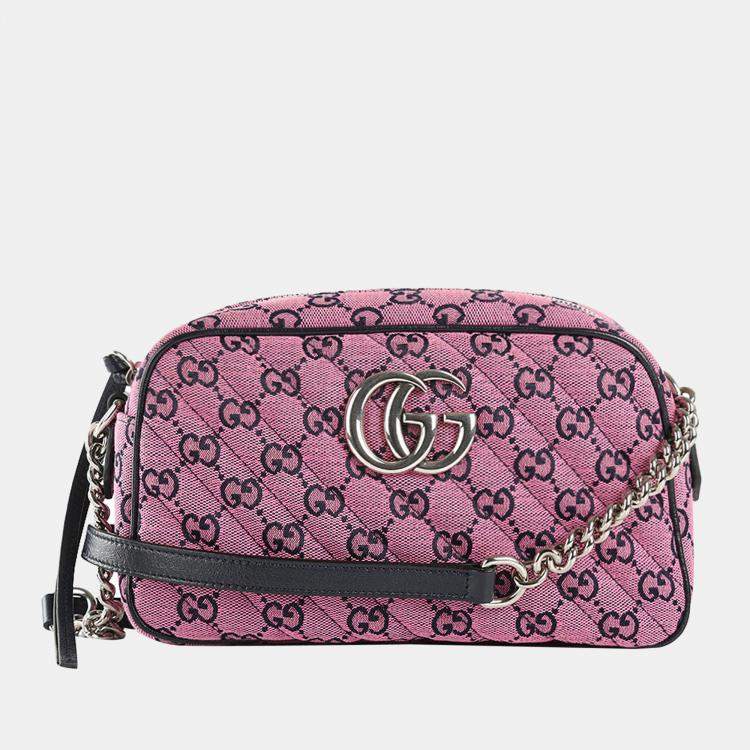 Gucci Pink & Black Canvas Small Diagonal Quilted GG Shoulder Bag
