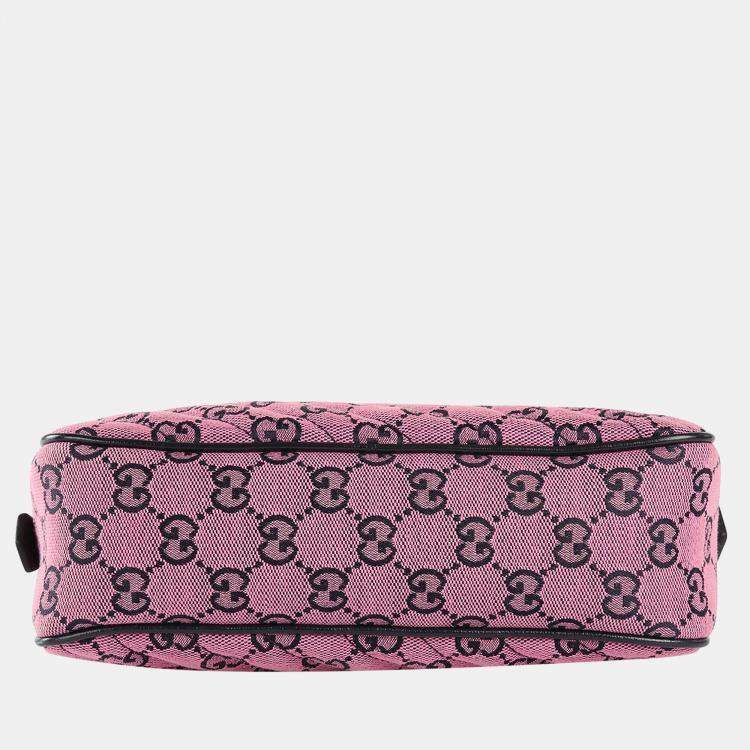 Pre Owned Gucci Pink & Black Canvas Small Diagonal Quilted GG Shoulder Bag
