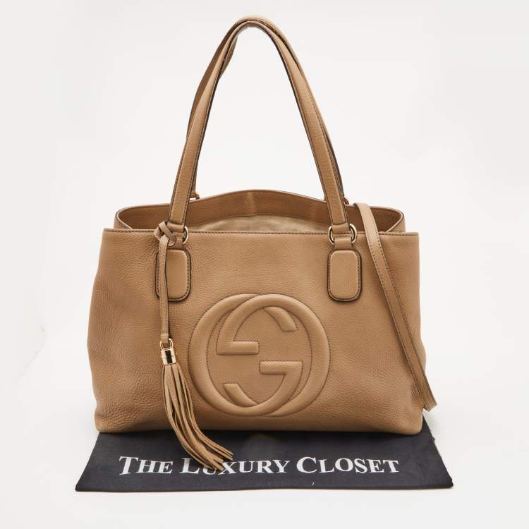 Pre Owned Gucci Beige Leather Soho Working Tote