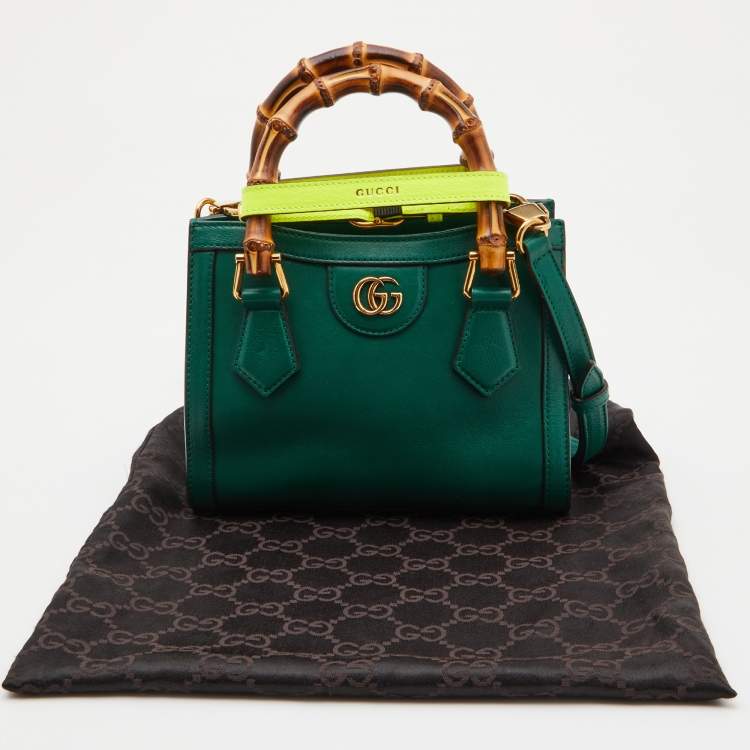 Pre Owned Gucci Green Leather Mini Diana Tote
