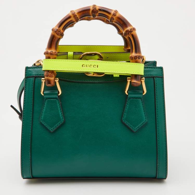 Pre Owned Gucci Green Leather Mini Diana Tote