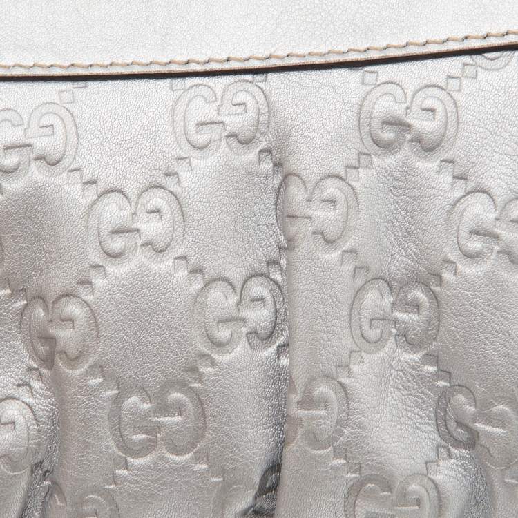 Pre Owned Gucci Silver Guccissima Leather Interlocking G Wristlet Clutch