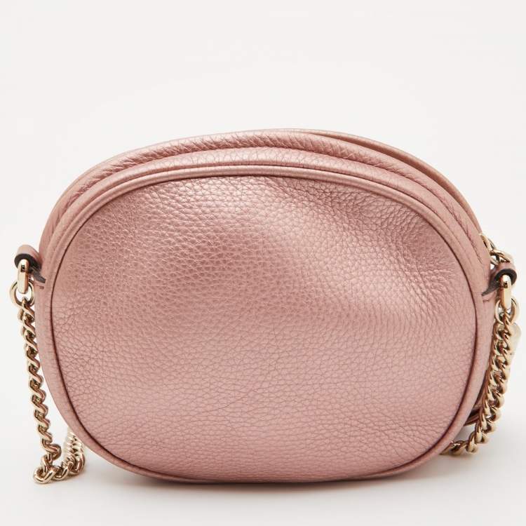 Pre Owned Gucci Metallic Pink Leather Mini Soho Disco Chain Crossbody Bag