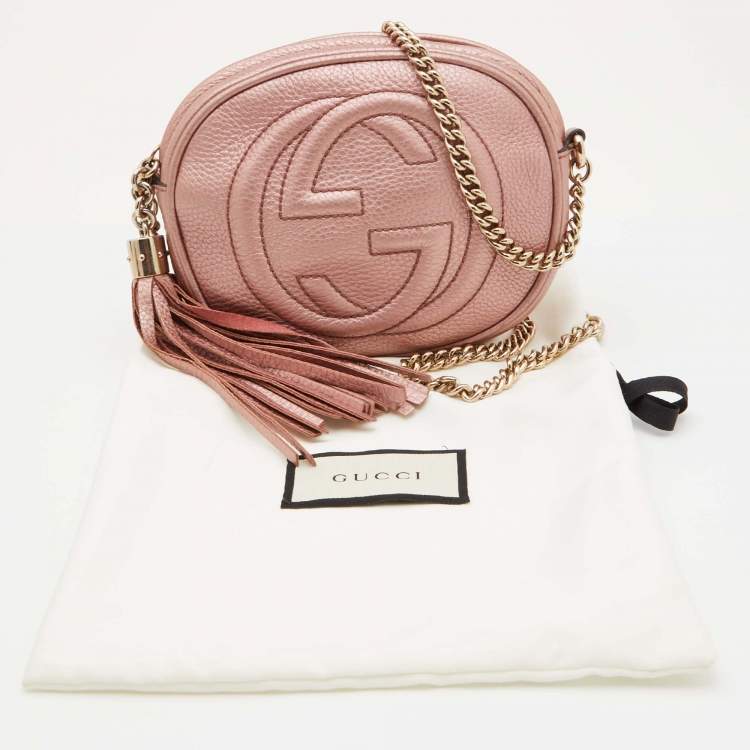 Pre Owned Gucci Metallic Pink Leather Mini Soho Disco Chain Crossbody Bag