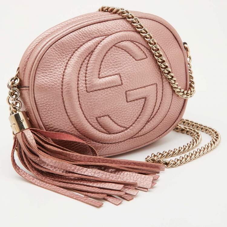 Pre Owned Gucci Metallic Pink Leather Mini Soho Disco Chain Crossbody Bag