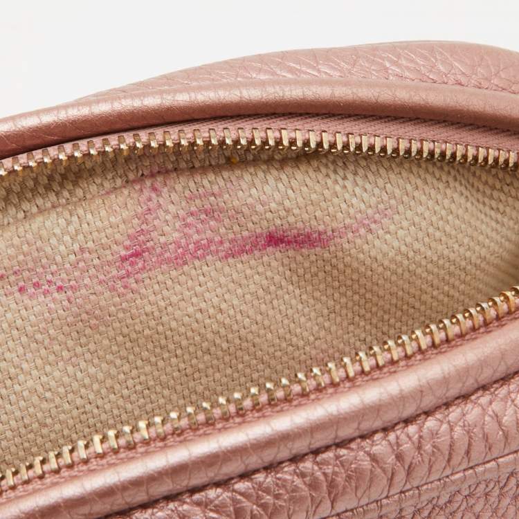 Pre Owned Gucci Metallic Pink Leather Mini Soho Disco Chain Crossbody Bag